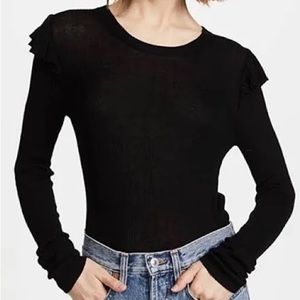 Madewell black ruffle sleeved ribbed pullover